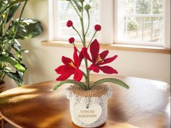 Knitwoolvn Cây Hoa Hồng Đỏ Trang Trí Bàn