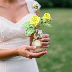 Knitwoolvn Hoa Hồng Len Móc Thủ Công Màu Vàng