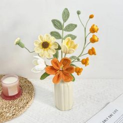 Bó hoa len móc 6 bông trang trí – cao 32 cm, 4 màu