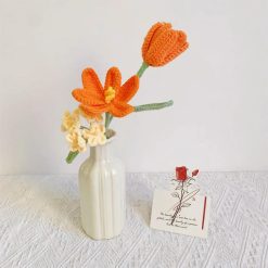 Cành tulip len móc cam 30 cm